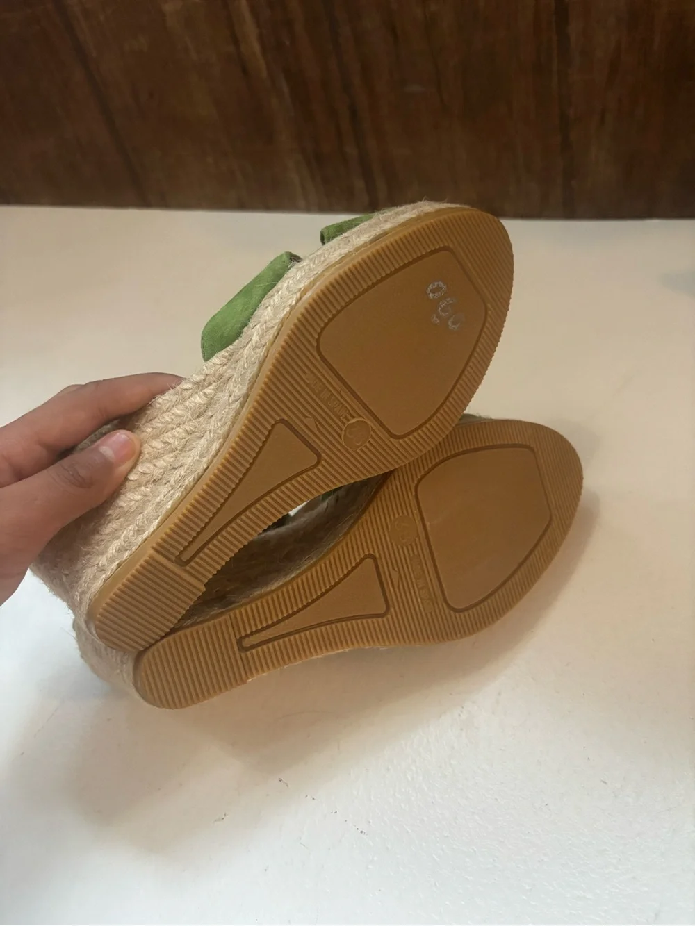 Kanna Anthropologie green suede wedge espadrille sandals 38